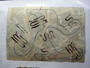 "Literatur Collage", 35x50 cm, Schnurdruck Tusche, Erstellt 02/2004